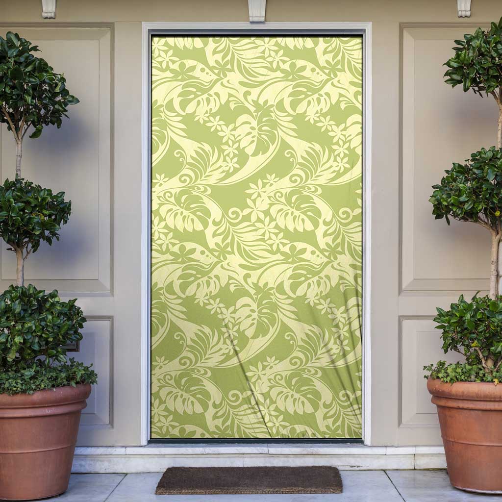 Tahiti Olive Tiare Floral Door Cover Monstera Palm Tropical Leaves - Polynesian Pride