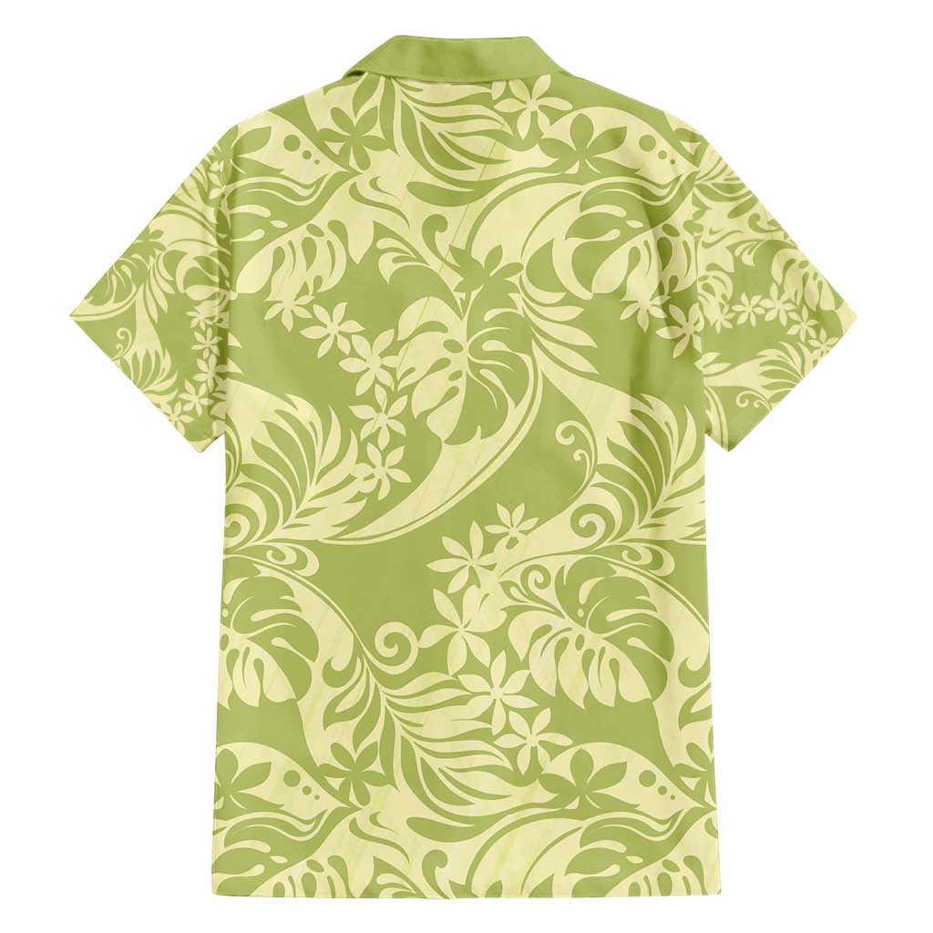 Tahiti Olive Tiare Floral Family Matching Off Shoulder Short Dress and Hawaiian Shirt Monstera Palm Tropical Leaves - Polynesian Pride
