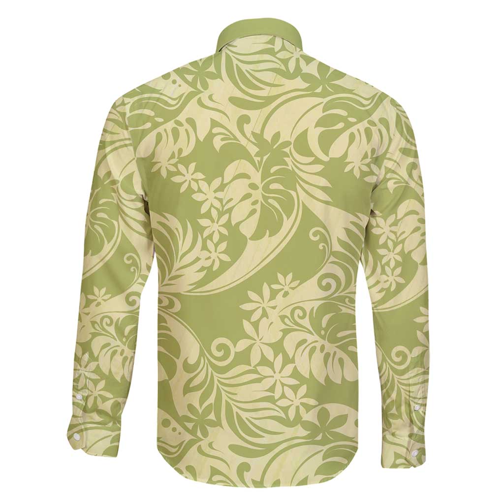 Tahiti Olive Tiare Floral Family Matching Puletasi and Hawaiian Shirt Monstera Palm Tropical Leaves - Polynesian Pride