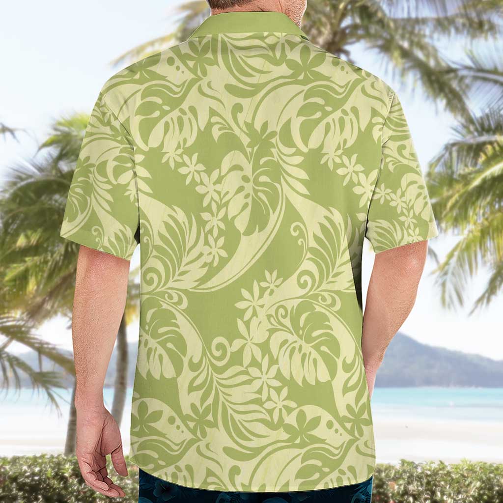 Tahiti Olive Tiare Floral Hawaiian Shirt Monstera Palm Tropical Leaves - Polynesian Pride