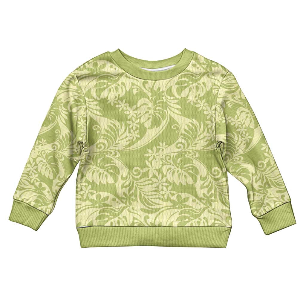 Tahiti Olive Tiare Floral Kid Ugly Christmas Sweater Monstera Palm Tropical Leaves - Polynesian Pride