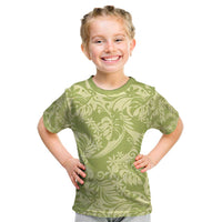Tahiti Olive Tiare Floral Kid T Shirt Monstera Palm Tropical Leaves - Polynesian Pride