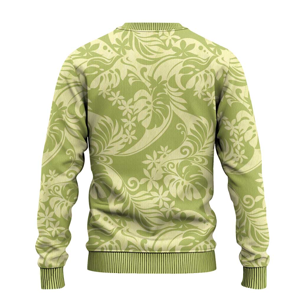 Tahiti Olive Tiare Floral Ugly Christmas Sweater Monstera Palm Tropical Leaves - Polynesian Pride