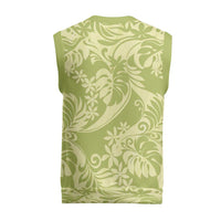 Tahiti Olive Tiare Floral Christmas Knitted V-Neck Vest Monstera Palm Tropical Leaves - Polynesian Pride
