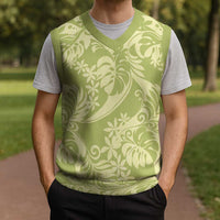 Tahiti Olive Tiare Floral Christmas Knitted V-Neck Vest Monstera Palm Tropical Leaves - Polynesian Pride