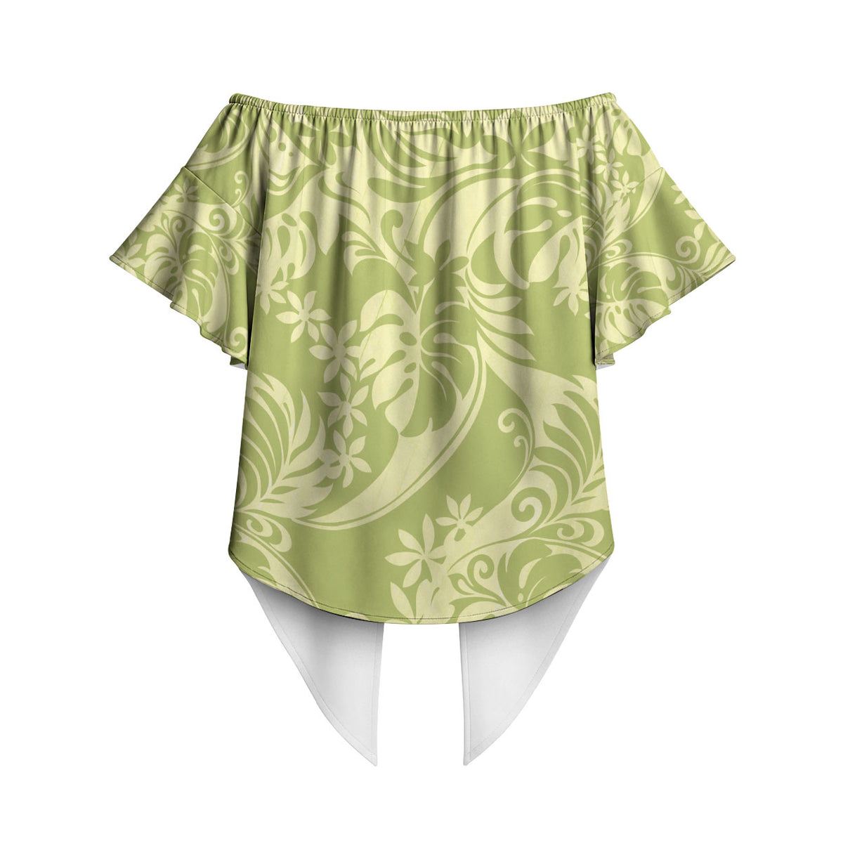 Tahiti Olive Tiare Floral Off Shoulder Wrap Waist Top Monstera Palm Tropical Leaves LT01 - Polynesian Pride