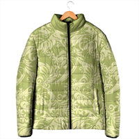 Tahiti Olive Tiare Floral Padded Jacket Monstera Palm Tropical Leaves - Polynesian Pride