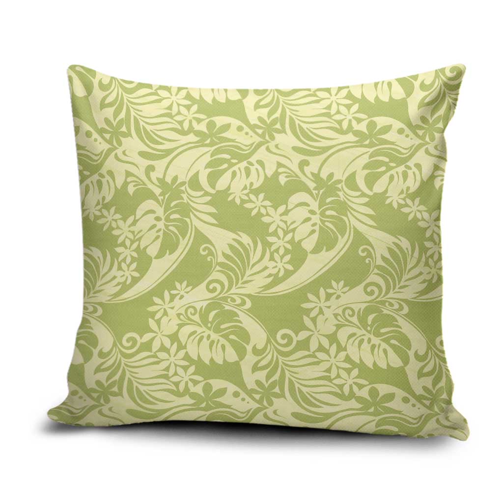 Tahiti Olive Tiare Floral Pillow Cover Monstera Palm Tropical Leaves - Polynesian Pride
