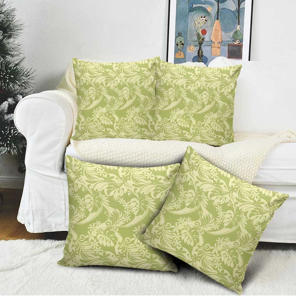 Tahiti Olive Tiare Floral Pillow Cover Monstera Palm Tropical Leaves - Polynesian Pride