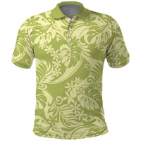 Tahiti Olive Tiare Floral Polo Shirt Monstera Palm Tropical Leaves - Polynesian Pride