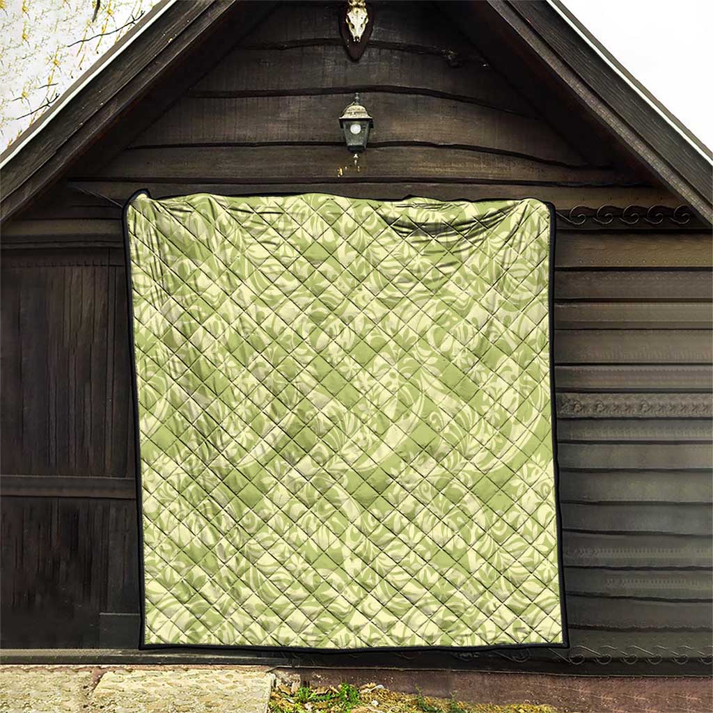 Tahiti Olive Tiare Floral Quilt Monstera Palm Tropical Leaves - Polynesian Pride