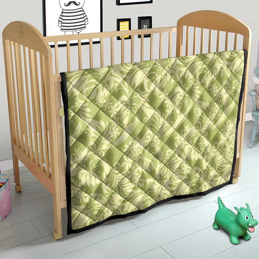 Tahiti Olive Tiare Floral Quilt Monstera Palm Tropical Leaves - Polynesian Pride