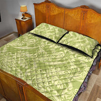 Tahiti Olive Tiare Floral Quilt Bed Set Monstera Palm Tropical Leaves - Polynesian Pride