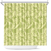 Tahiti Olive Tiare Floral Shower Curtain Monstera Palm Tropical Leaves LT01 Olive - Polynesian Pride