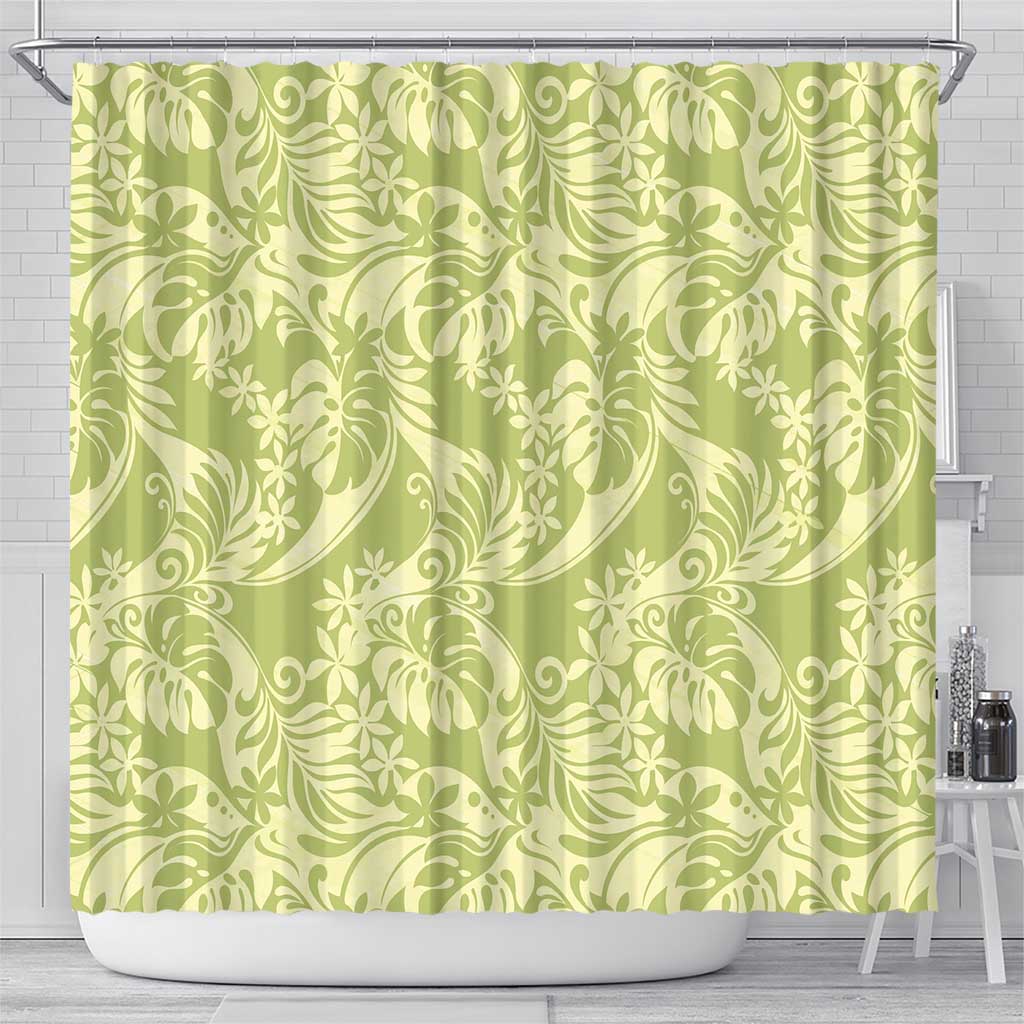 Tahiti Olive Tiare Floral Shower Curtain Monstera Palm Tropical Leaves LT01 - Polynesian Pride