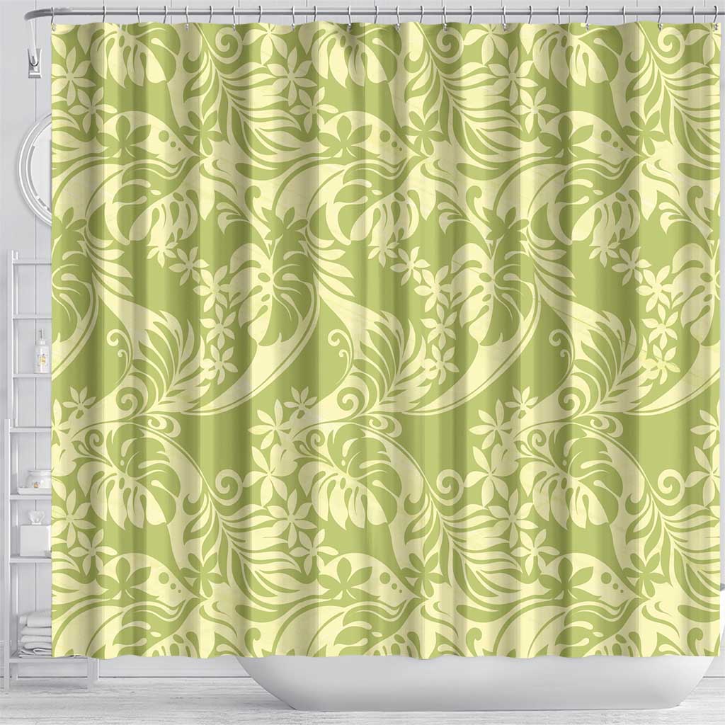 Tahiti Olive Tiare Floral Shower Curtain Monstera Palm Tropical Leaves LT01 - Polynesian Pride