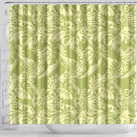 Tahiti Olive Tiare Floral Shower Curtain Monstera Palm Tropical Leaves LT01 - Polynesian Pride
