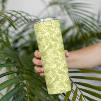 Tahiti Olive Tiare Floral Skinny Tumbler Monstera Palm Tropical Leaves - Polynesian Pride
