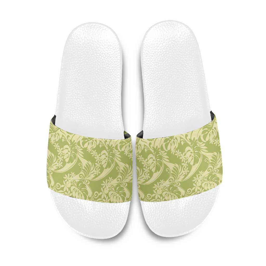 Tahiti Olive Tiare Floral Slide Sandals Monstera Palm Tropical Leaves LT01 Olive - Polynesian Pride