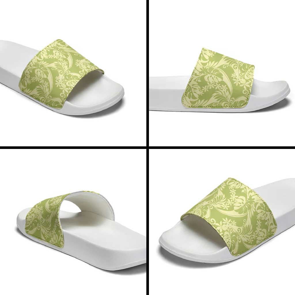 Tahiti Olive Tiare Floral Slide Sandals Monstera Palm Tropical Leaves LT01 - Polynesian Pride