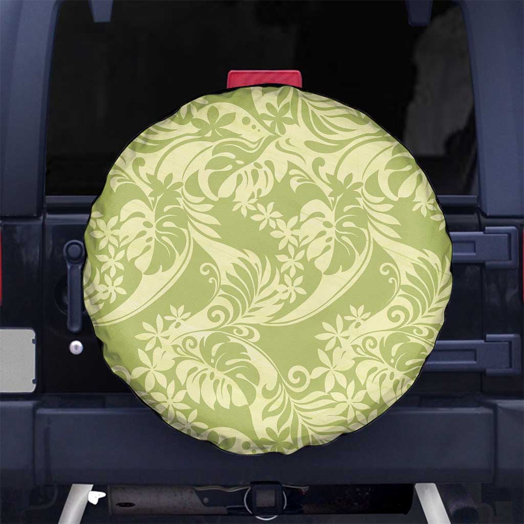 Tahiti Olive Tiare Floral Spare Tire Cover Monstera Palm Tropical Leaves - Polynesian Pride