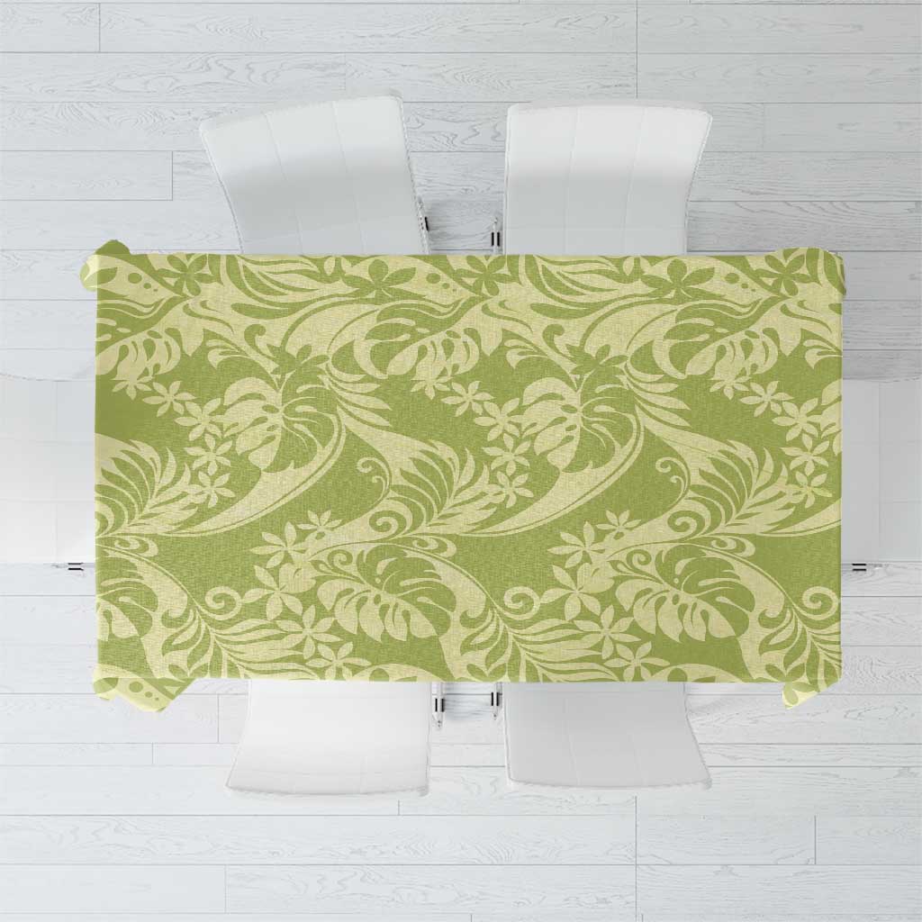 Tahiti Olive Tiare Floral Tablecloth Monstera Palm Tropical Leaves - Polynesian Pride