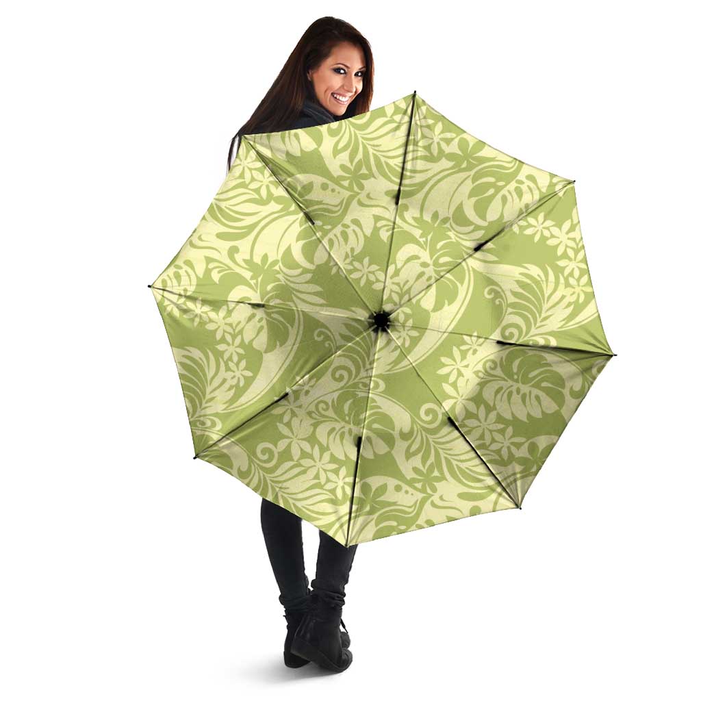 Tahiti Olive Tiare Floral Umbrella Monstera Palm Tropical Leaves - Polynesian Pride
