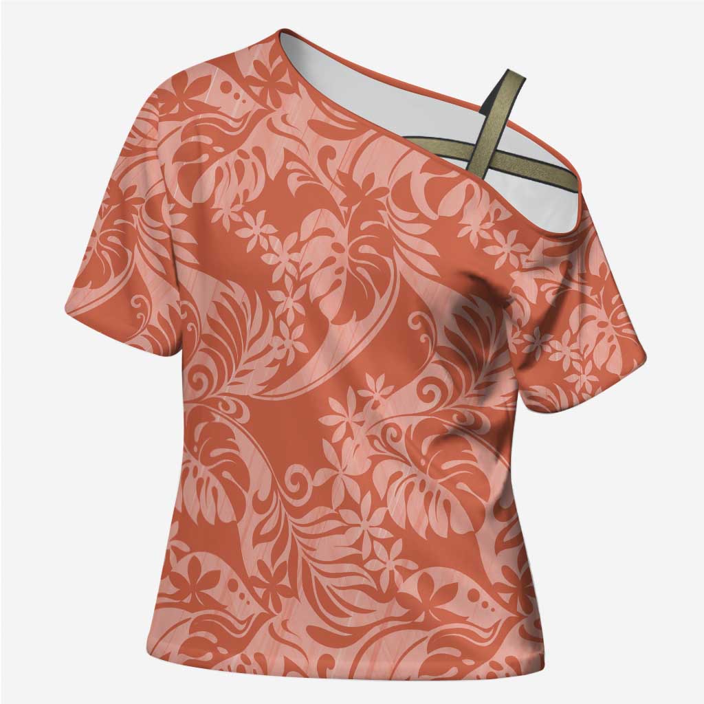 Tahiti Puatou Tiare Floral Cross Shoulder Shirt Monstera Palm Tropical Leaves - Polynesian Pride