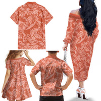 Tahiti Puatou Tiare Floral Family Matching Off The Shoulder Long Sleeve Dress and Hawaiian Shirt Monstera Palm Tropical Leaves - Polynesian Pride