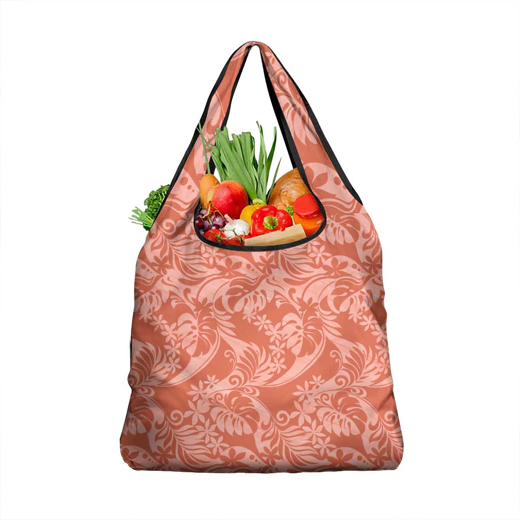 Tahiti Puatou Tiare Floral Grocery Bag Monstera Palm Tropical Leaves - Polynesian Pride