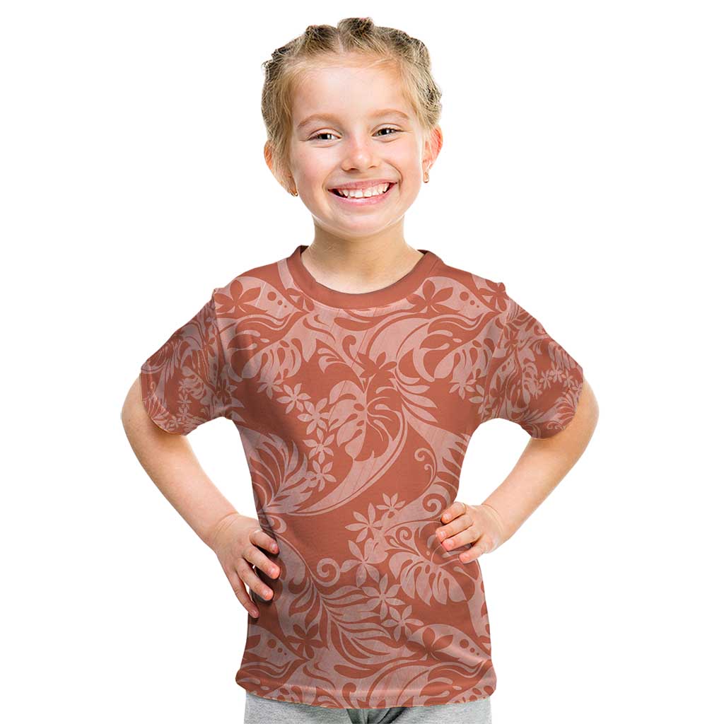 Tahiti Puatou Tiare Floral Kid T Shirt Monstera Palm Tropical Leaves - Polynesian Pride