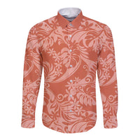 Tahiti Puatou Tiare Floral Long Sleeve Button Shirt Monstera Palm Tropical Leaves - Polynesian Pride