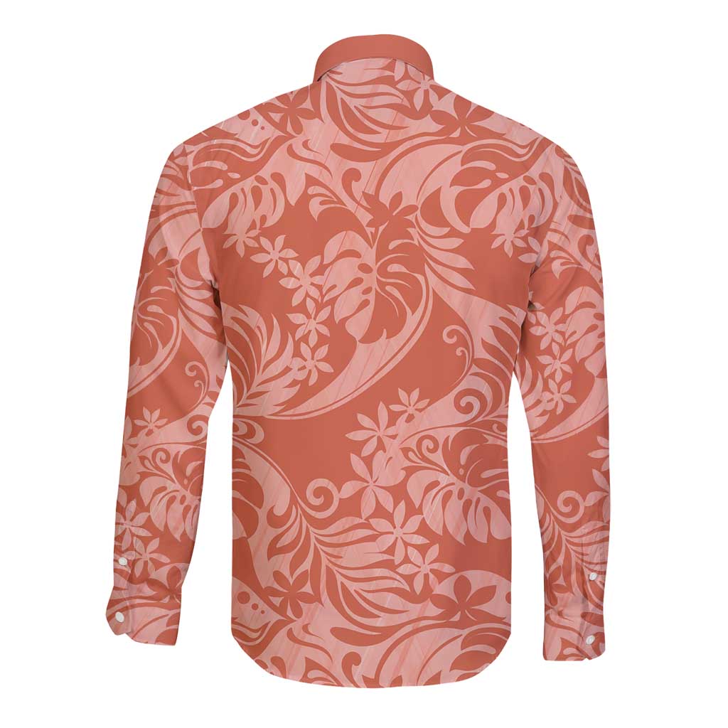 Tahiti Puatou Tiare Floral Long Sleeve Button Shirt Monstera Palm Tropical Leaves - Polynesian Pride