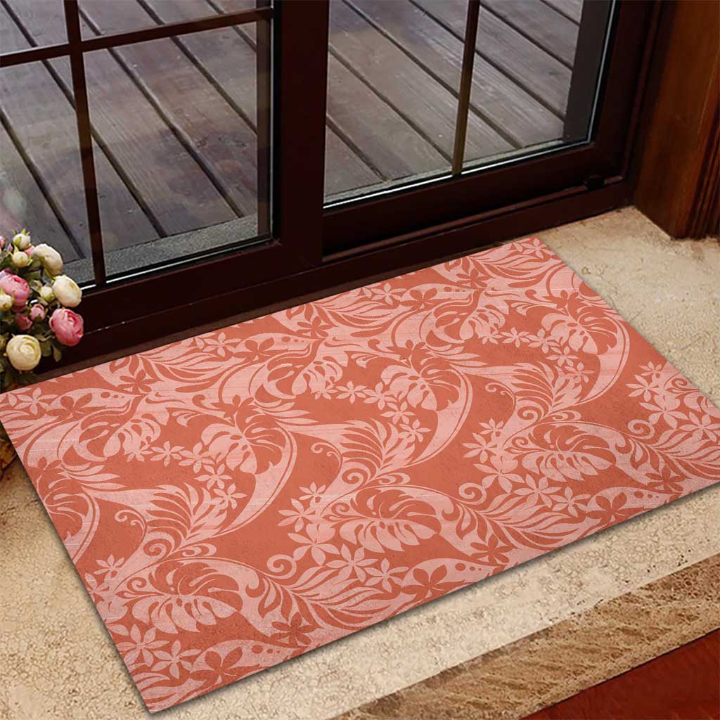 Tahiti Puatou Tiare Floral Rubber Doormat Monstera Palm Tropical Leaves - Polynesian Pride