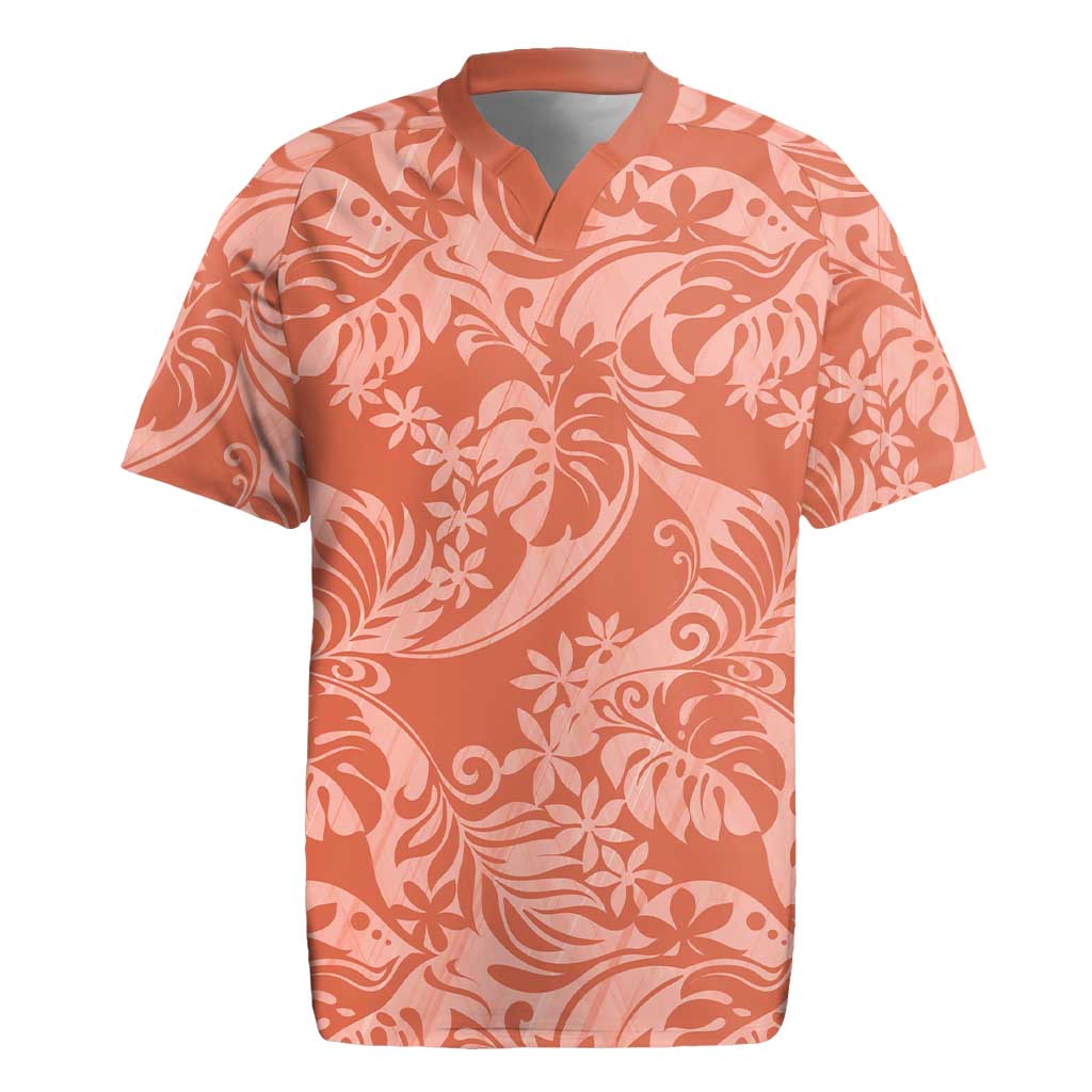 Tahiti Puatou Tiare Floral Rugby Jersey Monstera Palm Tropical Leaves - Polynesian Pride