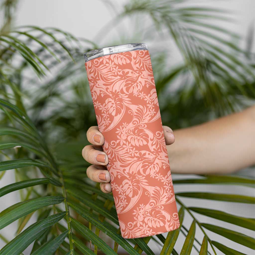Tahiti Puatou Tiare Floral Skinny Tumbler Monstera Palm Tropical Leaves - Polynesian Pride