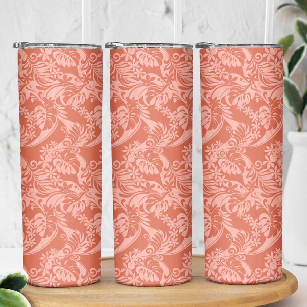 Tahiti Puatou Tiare Floral Skinny Tumbler Monstera Palm Tropical Leaves - Polynesian Pride