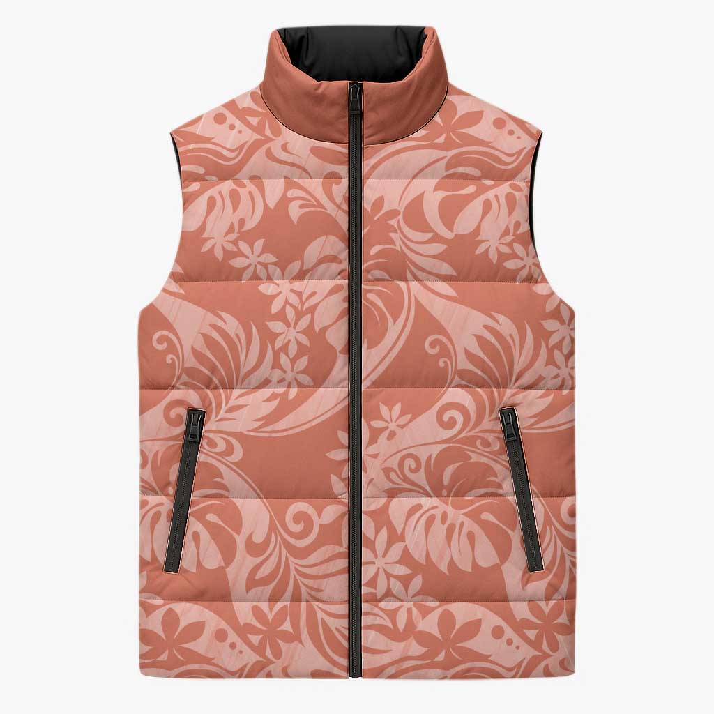 Tahiti Puatou Tiare Floral Sleeveless Puffer Jacket Monstera Palm Tropical Leaves - Polynesian Pride