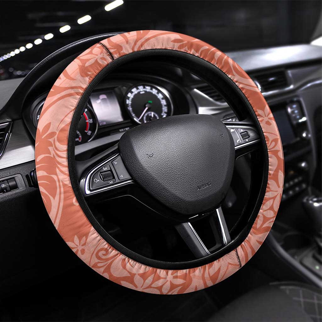 Tahiti Puatou Tiare Floral Steering Wheel Cover Monstera Palm Tropical Leaves - Polynesian Pride