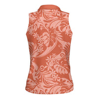 Tahiti Puatou Tiare Floral Women Sleeveless Polo Shirt Monstera Palm Tropical Leaves - Polynesian Pride