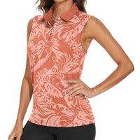 Tahiti Puatou Tiare Floral Women Sleeveless Polo Shirt Monstera Palm Tropical Leaves - Polynesian Pride