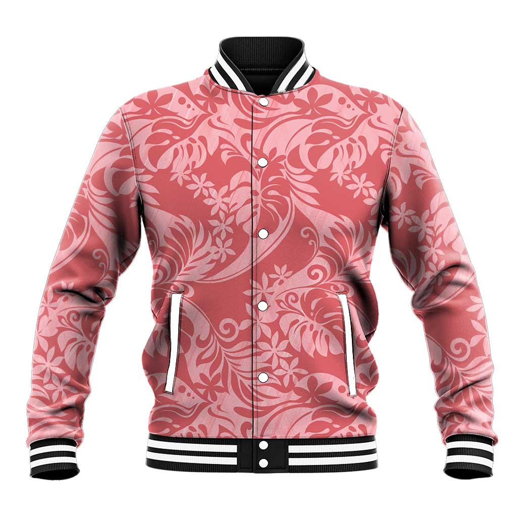 Tahiti Tarona Tiare Floral Baseball Jacket Monstera Palm Tropical Leaves - Polynesian Pride