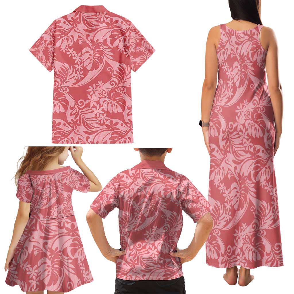 Tahiti Tarona Tiare Floral Family Matching Tank Maxi Dress and Hawaiian Shirt Monstera Palm Tropical Leaves - Polynesian Pride