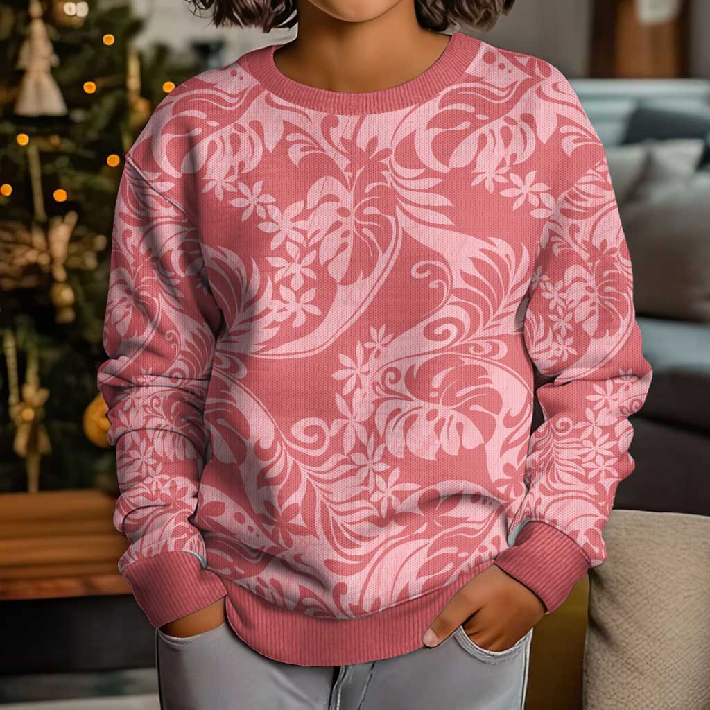 Tahiti Tarona Tiare Floral Kid Ugly Christmas Sweater Monstera Palm Tropical Leaves - Polynesian Pride