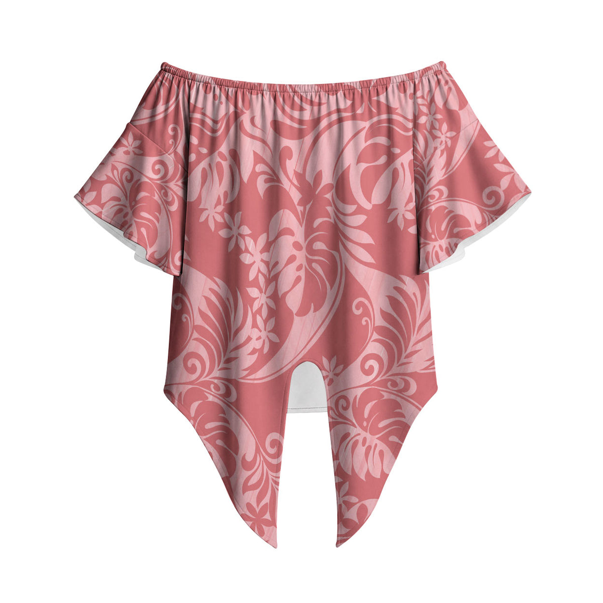 Tahiti Tarona Tiare Floral Off Shoulder Wrap Waist Top Monstera Palm Tropical Leaves LT01 Pink - Polynesian Pride
