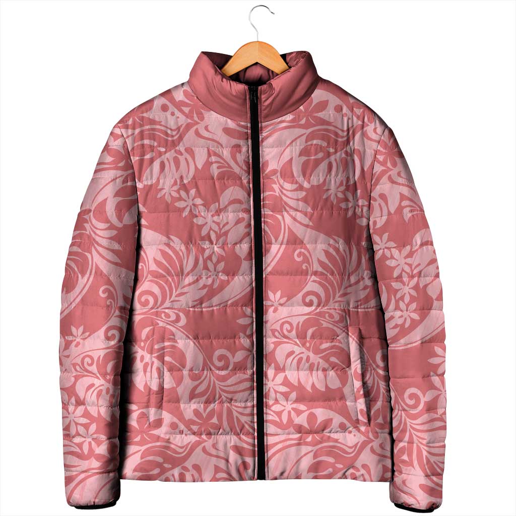 Tahiti Tarona Tiare Floral Padded Jacket Monstera Palm Tropical Leaves - Polynesian Pride