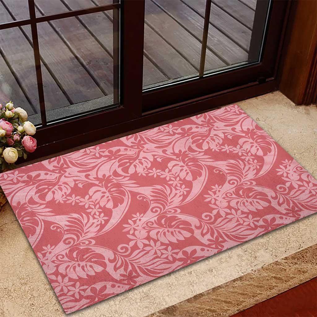Tahiti Tarona Tiare Floral Rubber Doormat Monstera Palm Tropical Leaves - Polynesian Pride