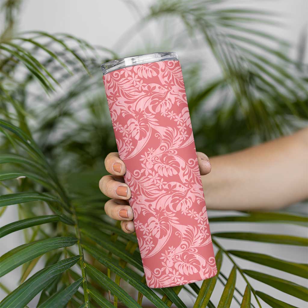 Tahiti Tarona Tiare Floral Skinny Tumbler Monstera Palm Tropical Leaves - Polynesian Pride
