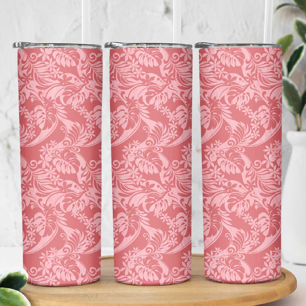 Tahiti Tarona Tiare Floral Skinny Tumbler Monstera Palm Tropical Leaves - Polynesian Pride