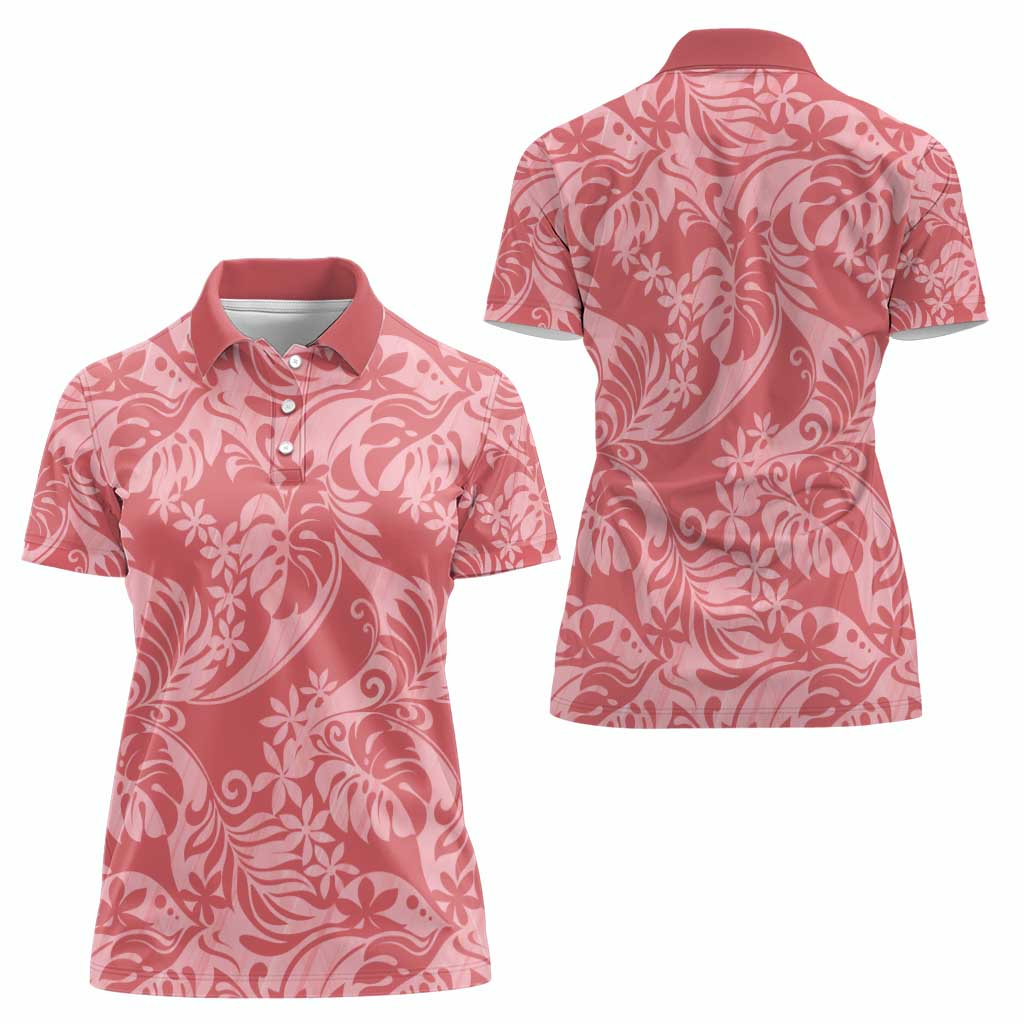 Tahiti Tarona Tiare Floral Women Polo Shirt Monstera Palm Tropical Leaves - Polynesian Pride